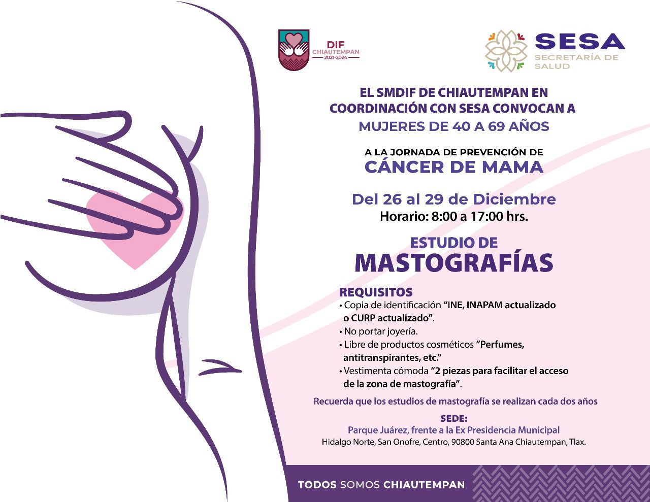 El SMDIF Chiautempan y la SESA invitan a la Jornada de Prevención de Cáncer de Mama